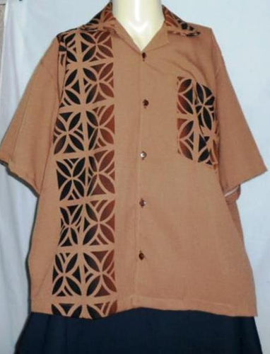 Tapa Brown shirt. Size is 2XL .POLYNESIAN SIZE. MADE IN NEW ZEALAND.